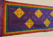Silk banner gifted to Her Majesty Calontir, Marie le Faivre, 2023
