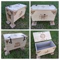 Norse 6-board chest. Poplar wood, pyrographic art, iron nails/handles/hinges, lined with homespun style remnant fabric found at the fabric store. Total build + artwork time was ~100 hours.