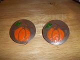 Enamelled pumpkins on copper disks, c. A.S. XVII