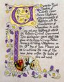Invitation to the Vindheim Coronet Tourney II presented by Romanius to the Royalty of Calontir during his Valor Tourney visit. Art by Cera ingen Fháeláin