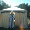 This is the tent I made. I used an easy up frame as the base. I also made the Byzantine Garb I'm wearing.