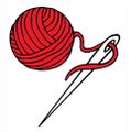 (Fieldless) In bend a clew of yarn gules conjoined by its thread to a needle bendwise sinister argent